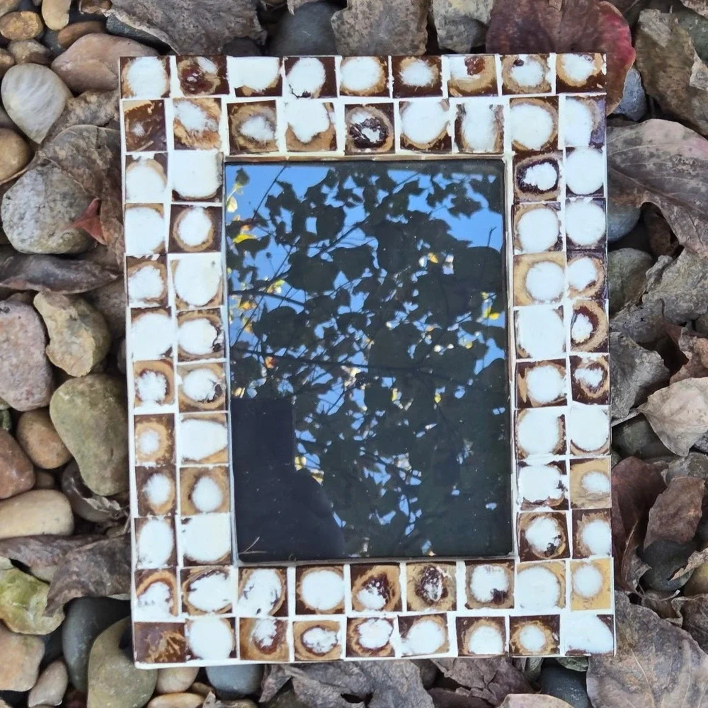 Mosaic Tile Handmade Photo Frame Viet Lacquer Interior Brown White Decor Vintage